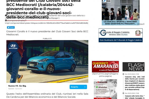 Il Dispaccio - Giovanni Corallo è il nuovo presidente del Club Giovani Soci della BCC Mediocrati_page-0001